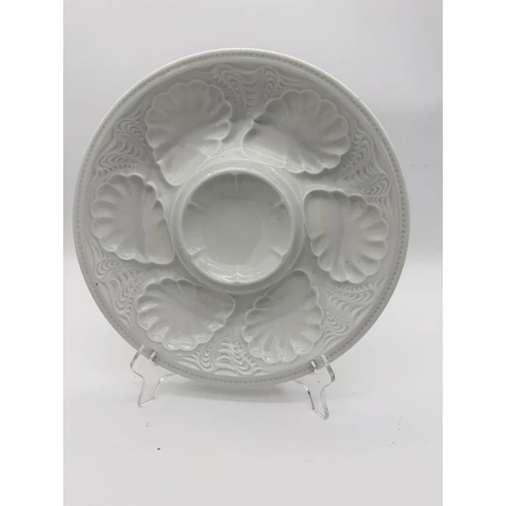 Antique Tharaud limoges france oyster platter White Glossy 10.5” Porcelain